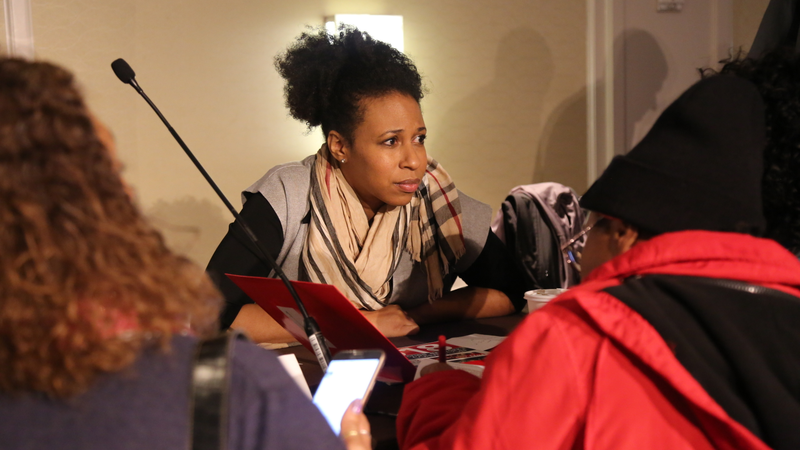 Aletha Maybank, deputy commissioner of New York City’s Department of Health and Mental Hygiene, speaks with participants during the National Action Network’s annual conference in New York City on April 18, 2018.